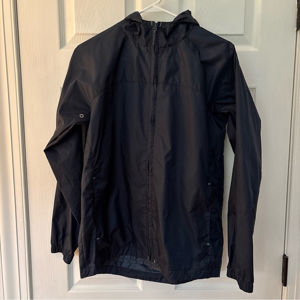 Lands' End Girls Navy Blue Packable Windbreaker Jacket hooded